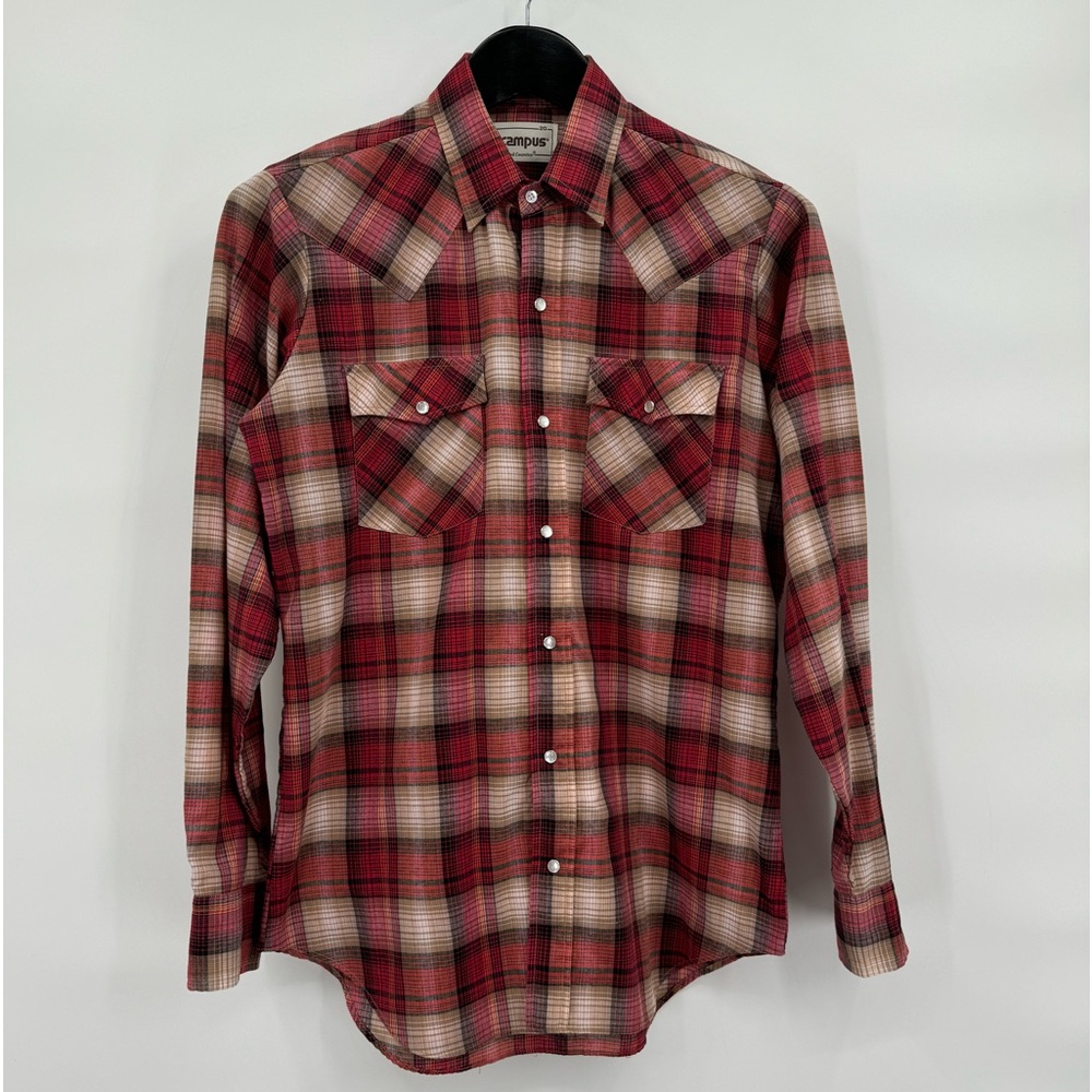 Campus Rugged Country Vintage 70s Red Plaid Pearl Snap Size 20 EVC Lightweight